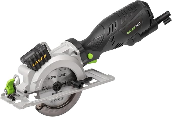 GALAX PRO 5.8 Amp 3500 RPM Power Circular Saw with Laser Guide, Max. Cutting Depth 1-11/16"(90°),1-1/8"(45°?Compact Saw with 4-1/2" 24T and 40T TCT Blades, Vacuum Adapter, Blade Wrench, and Rip Guide