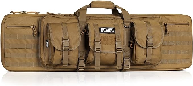 Savior Equipment American Classic Tactical Double Long Gun Bag Pistol Transportation Case w/Backpack Strap, Lockable Compartment, Available Length in 36" 42" 46" 51" 55