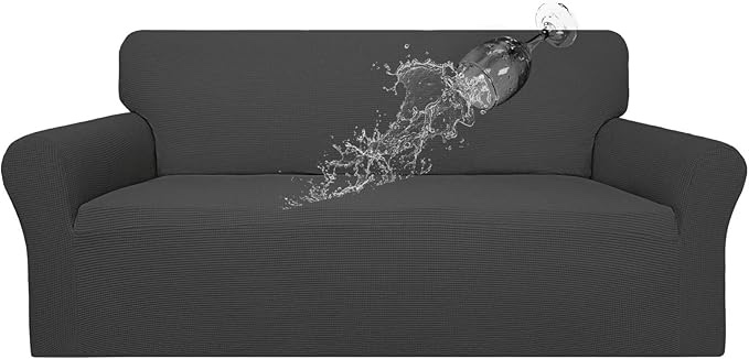 Easy-Going 100% Waterproof Couch Cover, Dual Sofa Stretch Jacquard Slipcover, Leakproof Furniture Protector for Kids, Pets, Dog and Cat (Sofa, Dark Gray)