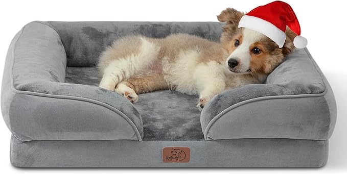 Bedsure Orthopedic Dog Bed for Medium Dogs - Waterproof Dog Sofa Beds Medium, Supportive Foam Pet Couch Bed with Removable Washable Cover, Waterproof Lining and Nonskid Bottom, Grey, 28"x23"x6.5"