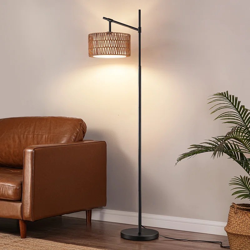63.7'' Arched/arc Rattan Floor Lamp With Bulb And Remote Control Included