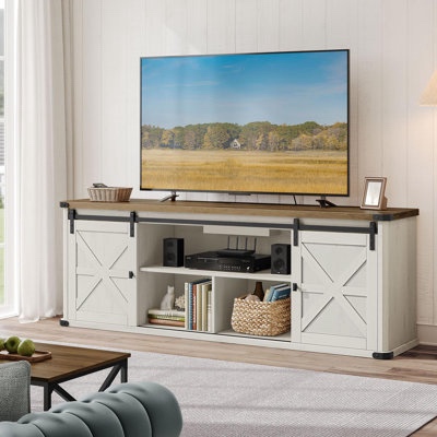 Cesilee TV Stand for TVs up to 75"  with 2 Sliding Barn Doors and Built-In Charging Station