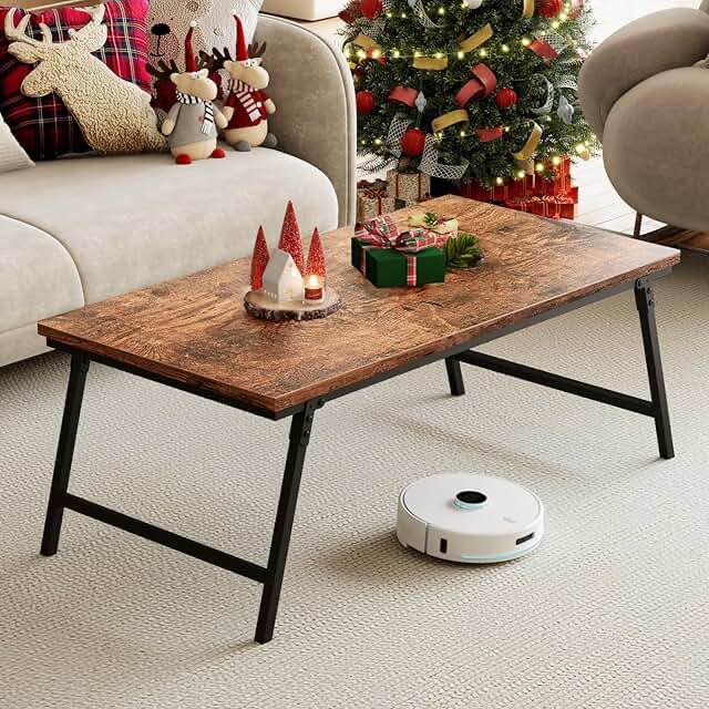 ALLSTAND Folding Coffee Table, Portable Sturdy Floor Table Desk for Sitting on The Floor, No Assembly Low Coffee Table for Living Room, Home, Office, Rustic Brown, 41.34L×21.65W×15.75H