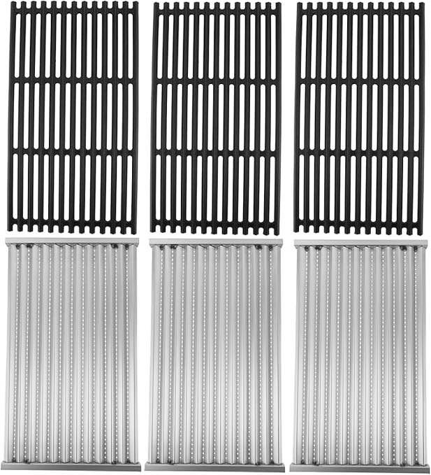 Stamped Emitter & Cast Iron Grill Grate Replacement Parts for Charbroil 463242715 463242716 Commercial Infrared 4B 463257520 463276016 466242715 466242815 G541-0016-W2 G533-2200-W1, 17x9.5'', 3PCS Set