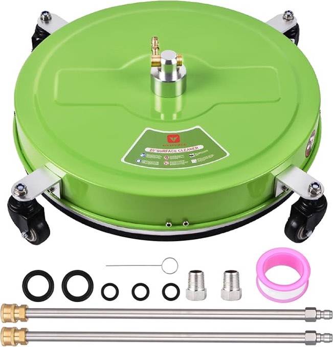 Vivapower 20" Stainless Steel Pressure Washer Attachments with 4 Wheels and 4000 PSI, 1/4" Quick Plug, 2 Extension Wands, High Gas & Electric Power Washer Surface Cleaner for Concrete and Driveway