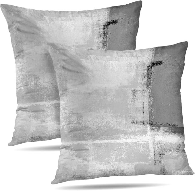 Blue and Grey Abstract Art Artwork Pillow Cover, Gallery Modern Decorative Throw Pillows Cushion Cover for Bedroom Sofa Living Room 18 x 18 Inch Set of 2