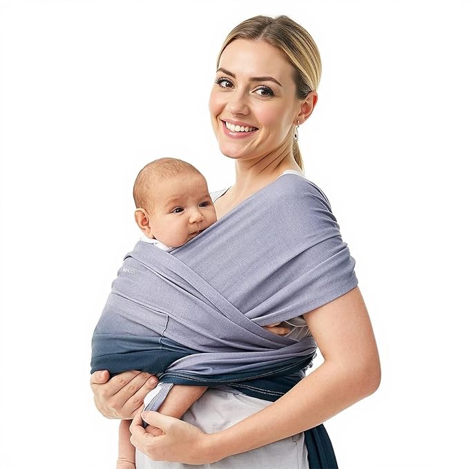 Momcozy Baby Wrap Carrier Slings, Infant Carrier Slings for Newborn up to 50 lbs, Baby Wrap Adjustable for Adult Fits Sizes XXS-XXL,Easy to Wear Baby Carriers,Ergonomic Front Facing/Back,Gradient Blue