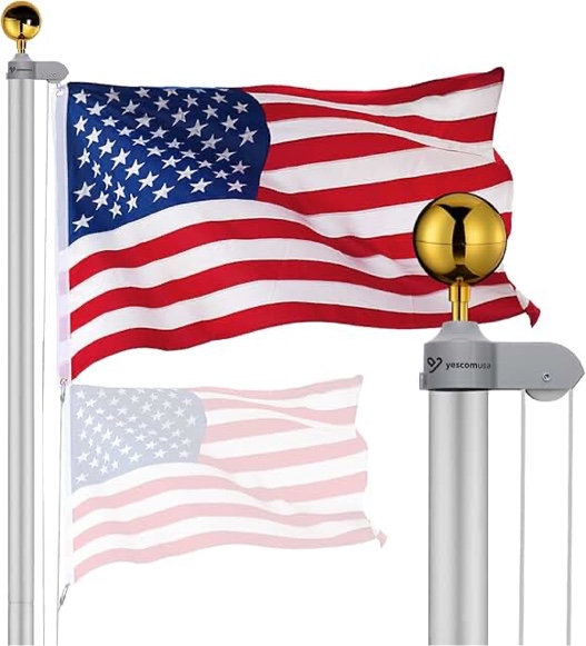 30FT Telescoping Flag Pole Kit, Heavy Duty 16 Gauge Aluminum Outdoor In Ground Flag Poles with 3x5 USA Flag, for Residential or Commercial,Garden,Yard Flag Poles