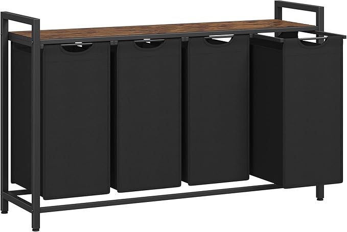 Homykic Laundry Hamper with Wheels, 100L Pull-Out Laundry Basket with Bamboo Shelf, 2-Section Laundry Sorter Cart with Removable Laundry Bags 4 Hooks for Clothes, Sturdy Metal Frame, Natural+Black