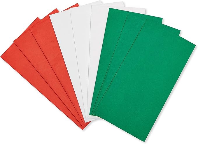 American Greetings 125 hojas de papel de seda a granel de 20 pulgadas x 20 pulgadas (rojo, verde, blanco) para Navidad, cumpleaños, vacaciones y todas las ocasiones of pack 5