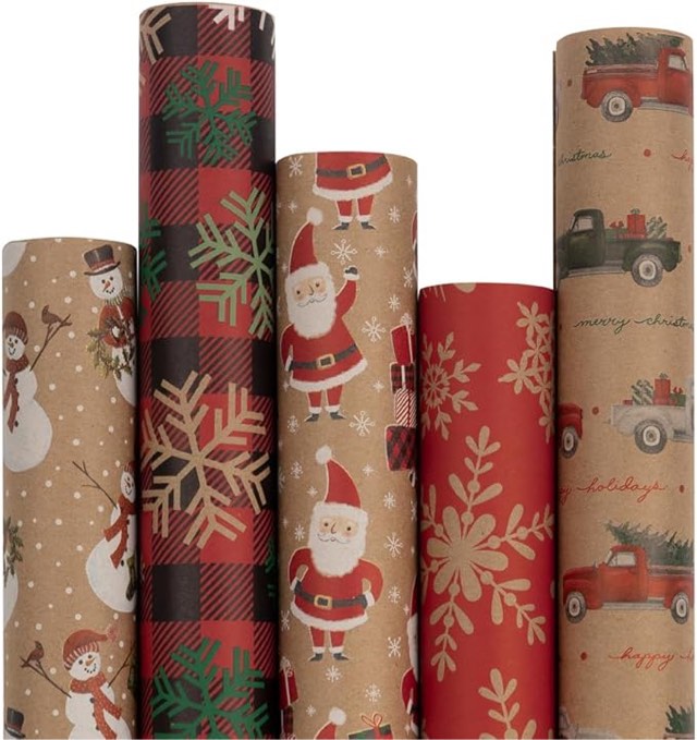 hallmank recyclable heavy-wieght gift wrap of pack 5