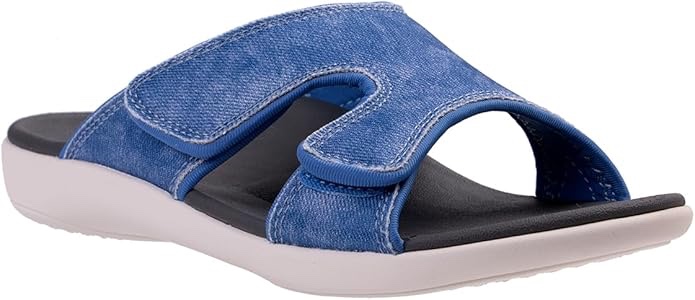 size: 10 REVITALIGN Women's Kholo Canvas Slide Sandal, Denim Blue, 10