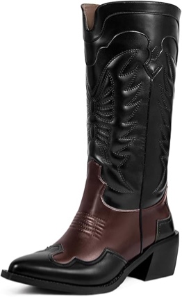 size 10 Ouepiano Cowboy Boots for Women Embroidered Western Mid Calf Cowgirl Boots Pull On Pionted Boots