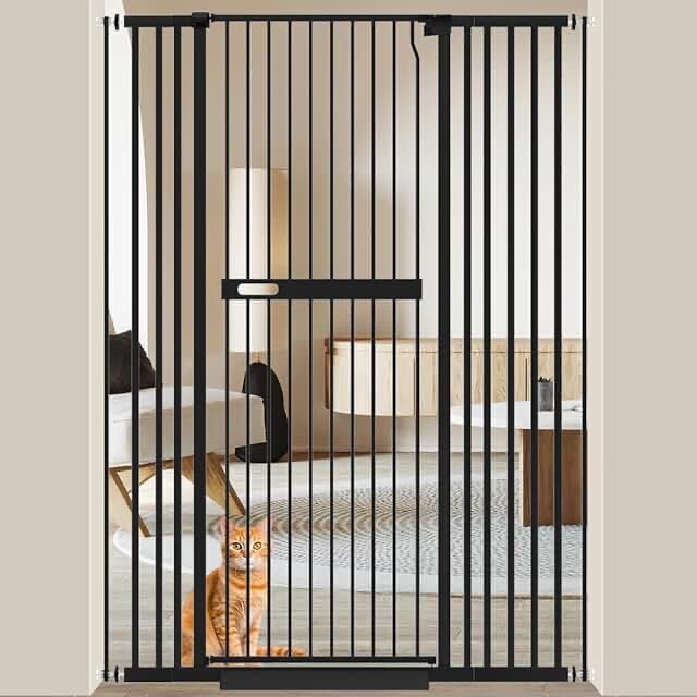 WAOWAO 70.86" Extra Tall Cat Pet Gate 29.92-37.79" Wide Pressure Mounted Walk Through Swing Auto Close Safety black Metal Baby Toddler Kids Child Dog Pet Puppy Cat for Indoor Stairs,Doorways