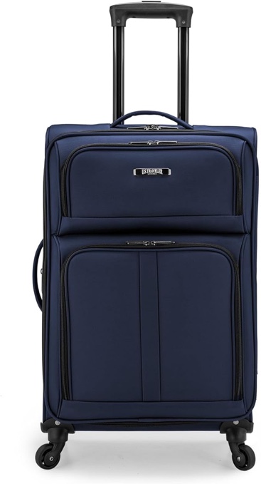 U.S. Traveler Anzio Softside Expandable Spinner Luggage, Navy, Checked-Medium 26-Inch Checked-Medium 26-Inch Navy