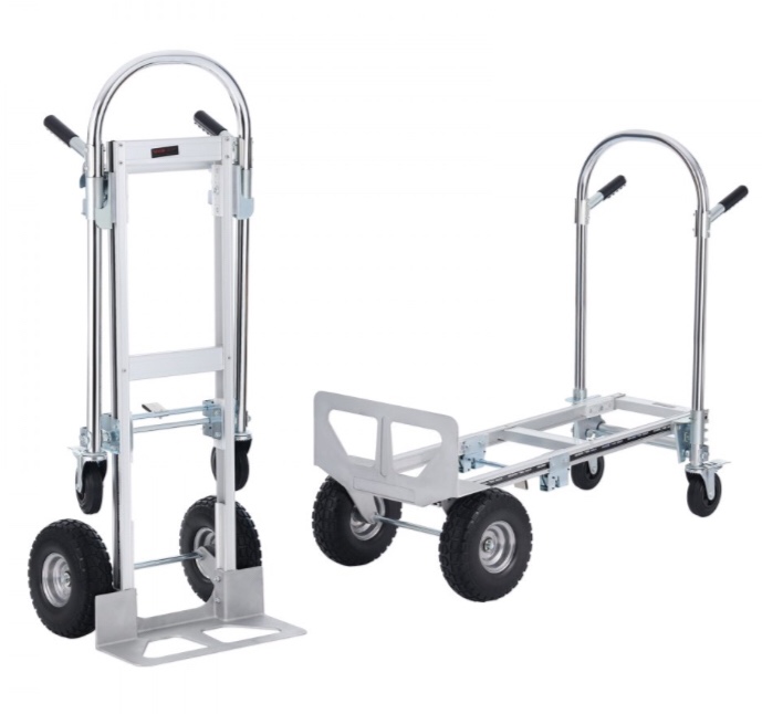 VEVOR Aluminum Hand Truck, 2 in 1, 1000 lbs Load Capacity, Heavy Duty Industrial Convertible Folding Hand Truck and Dolly, Utility Cart Converts from Hand Truck to Platform Cart with Rubber Wheels