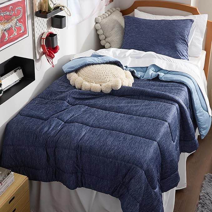 Bedsure Twin/Twin queen Comforter Set - Reversible Cooling and Warm Bed Set, Navy Blue All-Season Cooling Comforter, 2 Pieces, Includes 1 Twin/Twin Extra Long Comforter & 1 Pillow Case