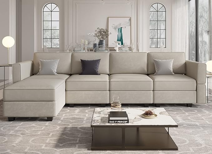  WF303570AAE Belffin Modular Sectional Sofa Couch with  ( incomplete box 1 of 4)Reversible Chaise Velvet L Shaped Couch with Storage 4-seat Convertible Sofa Grey…