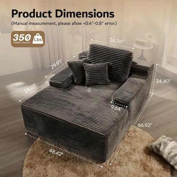  ( incomplete similar Just cushionsWide Square Arm Plush Corduroy Modern Rectangle Lazy Sofa Chaise with Pillows in Gray for Living Room
