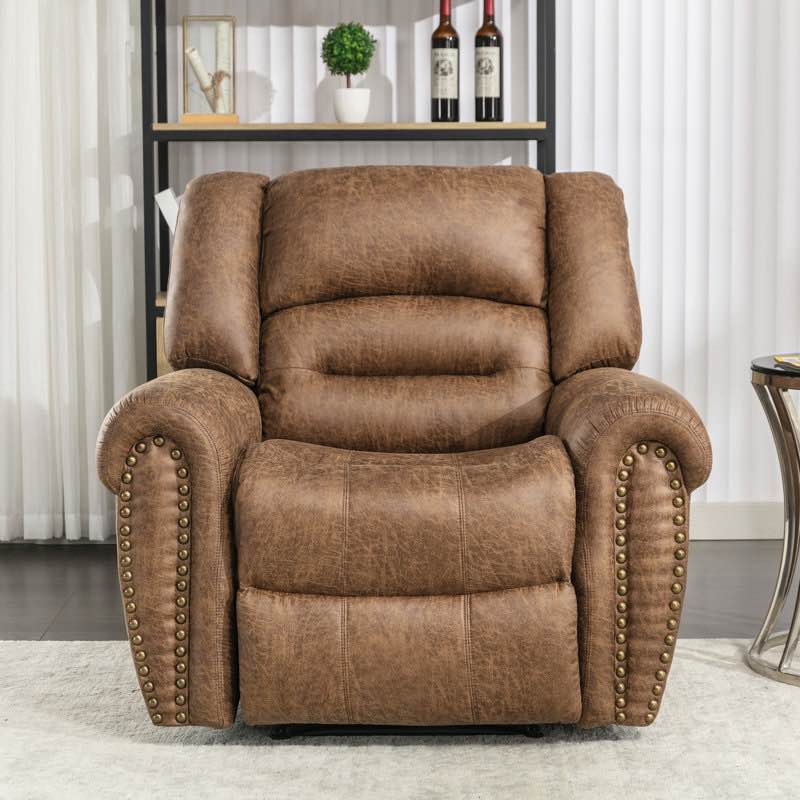 Caedin 40.5'' Classic and Overstuffed Soft Breathable Vegan Leather Power Recliner with Rivet