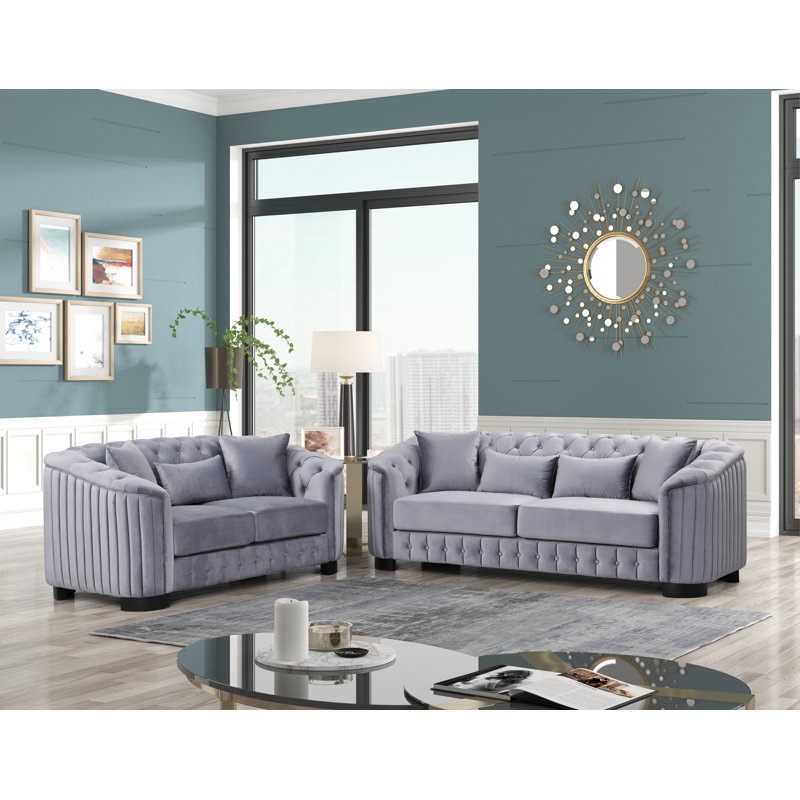 Veans Modern Giant Velvet 2- Piecce Living Room Set (incomplete pickup only 3 boxes) 