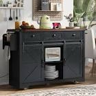54"W Kitchen Island with Power Ports and Drop Leaf black 