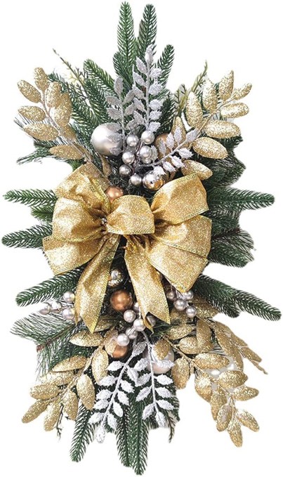 The Cordless Prelit Stairway Swag Trim Pre-Lit Christmas Teardrop Christmas Decorations Christmas Swag Wreaths Front Door Holiday Wall Window Hanging Ornaments For Indoor Outdoor Home Xmas Decor