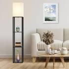 Emonnie 62.9" Column Floor Lamp with Shelves, Real Solid Wood and Bulb Included