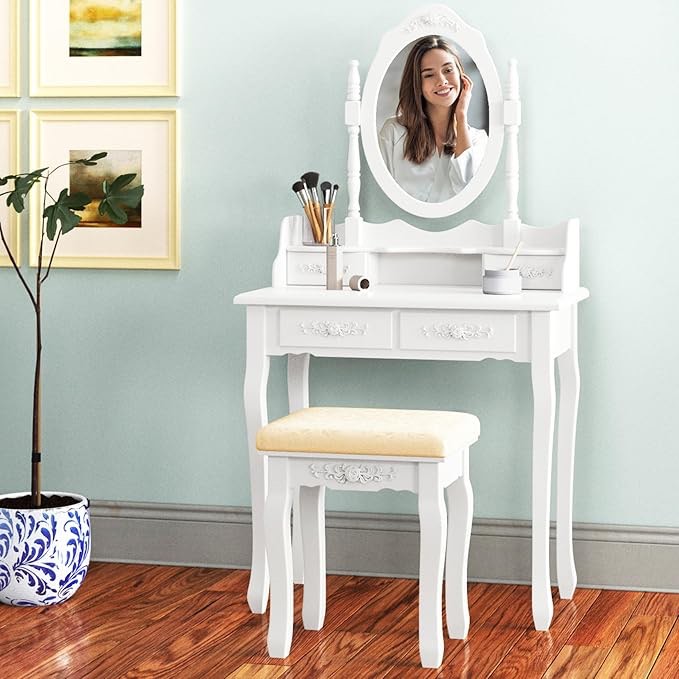 Vanity Set with Stool and Mirror(damaged mirror) (incomplete)
