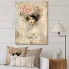 Victorian Lady Pink Roses Rustic Vintage On Canvas Print 34x44