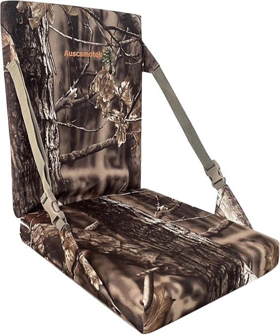 AUSCAMOTEK Camouflage Hunting and Stadium Seat Cushion with Backrest - 5cm Thick, Water-Resistant, Silent Material for Deer, Duck, Turkey Hunting, Fishing, Camping, and Outdoor Activities