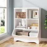 Kids Storage Bookcase with Large Bin, White Cube Display Case