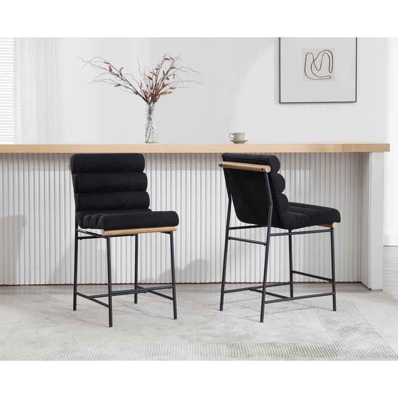 Roseau Upholstered 25'' Counter Stool with Metal Frame Chic Arm-less Counter Height Bar Stool for Coffee Bar/Kitchen Island (Set of 2)