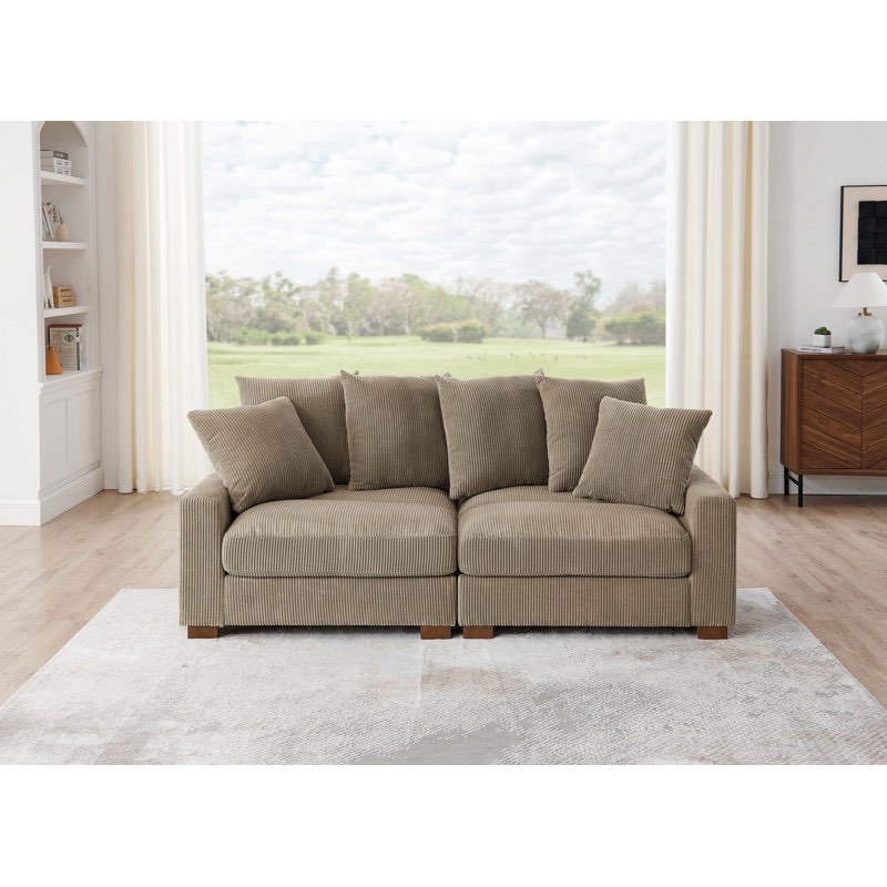 86" Upholstered Corduroy Sofa With Solid Wood Legs (incomplete)