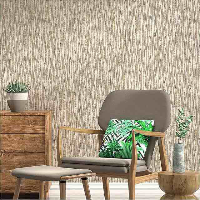 Wall Classic Plain Stripe Moonlight Forest Glittery Textured Wallpaper Per Roll (Taupe/Khaki/Gold) 0,53x10,05m