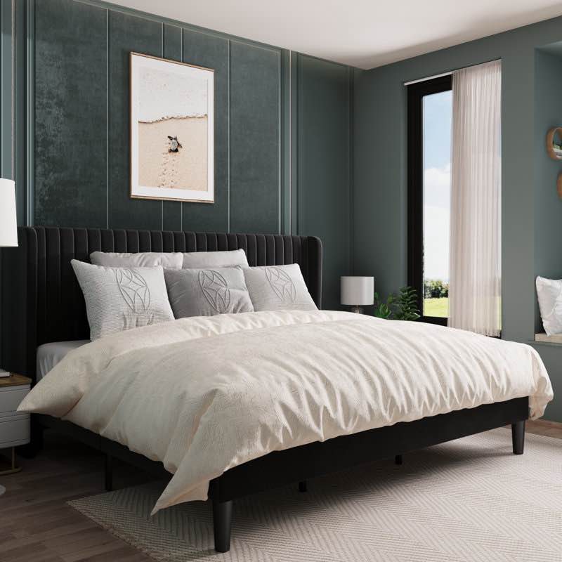 Candler Upholstered Platform Bed with Wingback black king 
