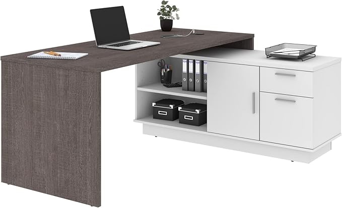 Bestar Equinox L-Shaped Desk in bark Grey & White, 72W (incomplete box 1 of 2);