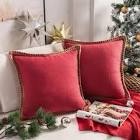 Chrismas Linen Edge Collection Square Throw Pillow red 18”*18” set of 2