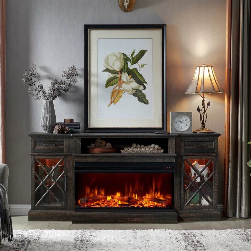 Gaobo Farmhouse Fireplace TV Stand For TVs Up To 80'', Wood Entertainment Center With Electric Fireplace & Timer