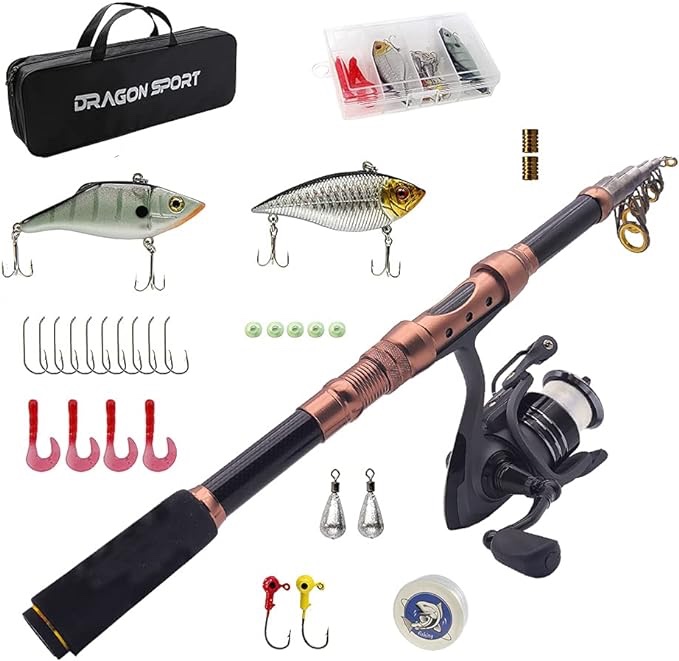 Fishing Rod and Reel Combos 2.4m(7.87FT) Carbon Fiber Telescopic Fishing Rod with Reel Combo Sea Fishing Saltwater Freshwater Fishing Rod Kit