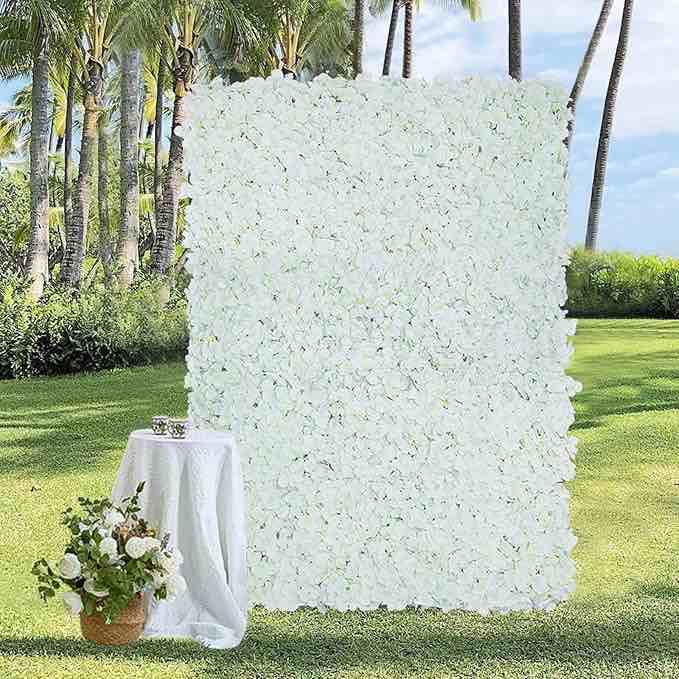 White Flower Wall Backdrop Panels 3.5ft x 4.6ft Artificial 3D Silk Hydrangea Floral Wall Mat Wedding Background for Bridal Shower Birthday