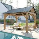 staika 13x15ft. wood gazebo, outdoor gazebo with metal steel gable roof, hardtop gazebo with bar storage space for garden, patio -04(box 4 of 4 only)