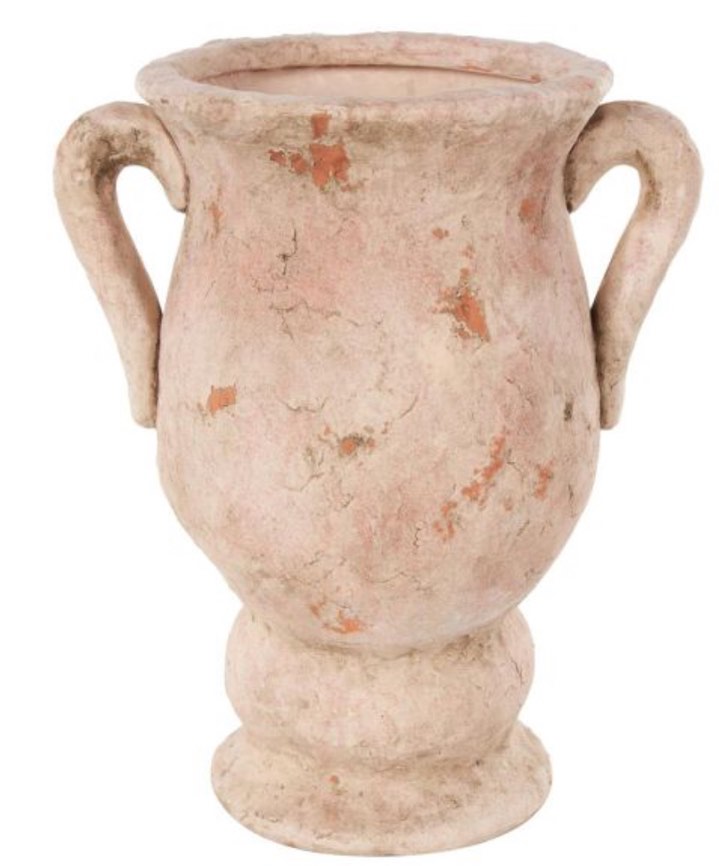 Uma home decor 17370 Pink Ceramic Antique Style Distressed Decorative Vase with Handles, 14" x 10" x 17" 