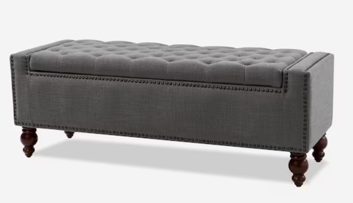 Eduard Grey Classic Style Upholstered Flip Top Storage 51 in. Bench with Solid Wood Spindle Legs