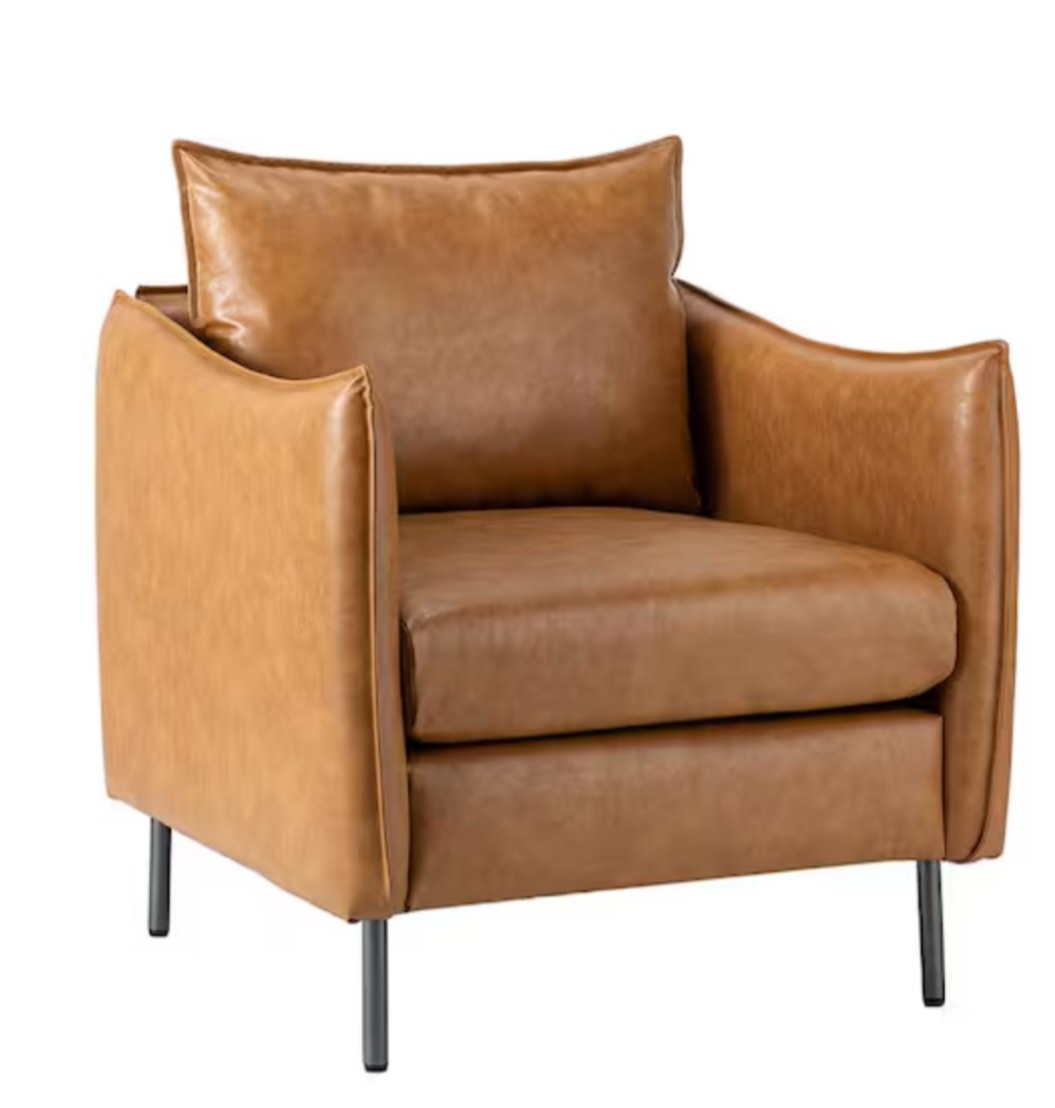 Hajo 30 in. Camel Faux Leather Arm Chair with Metal Legs