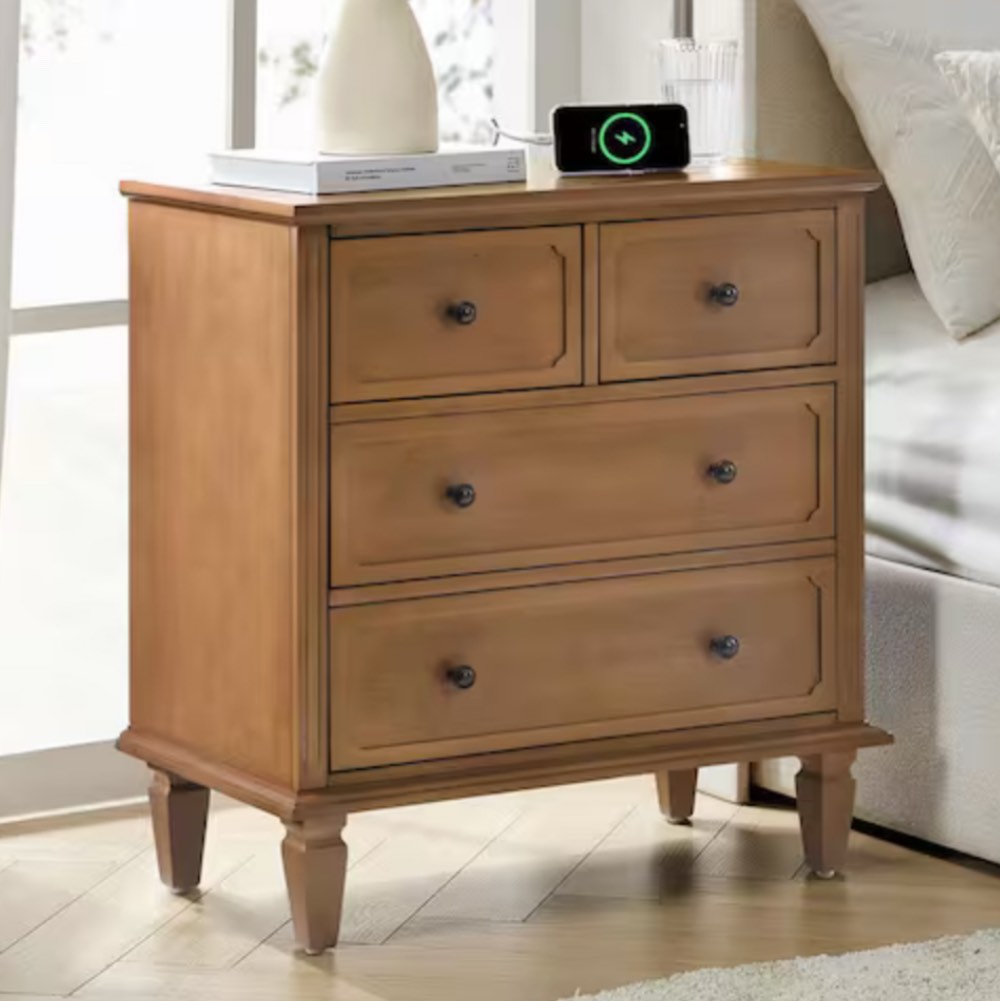 Jovina Acorn 30 in. W 4-Drawer Accent Chest with Built-in Divider Tray and Charging Station