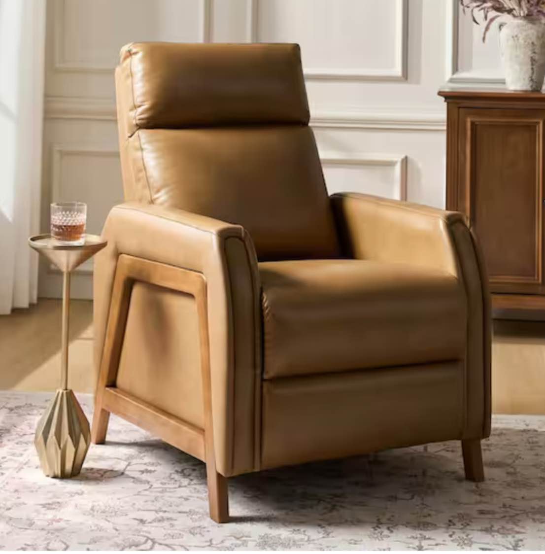 Casica Camel 29 in. Genuine Leather Power Recliner with USB and Type-C Ports