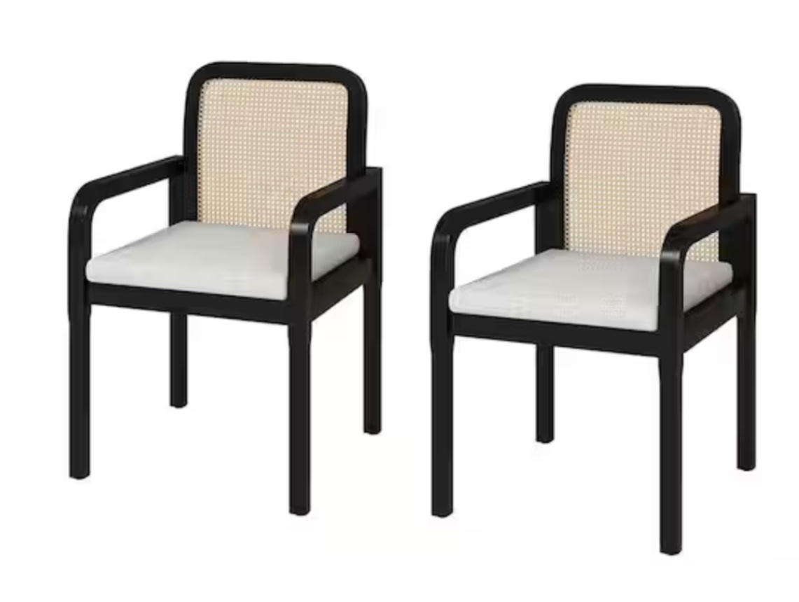 Gilbert Black Modern Rattan Dining Chair with Removable Cushion (Set of 2)