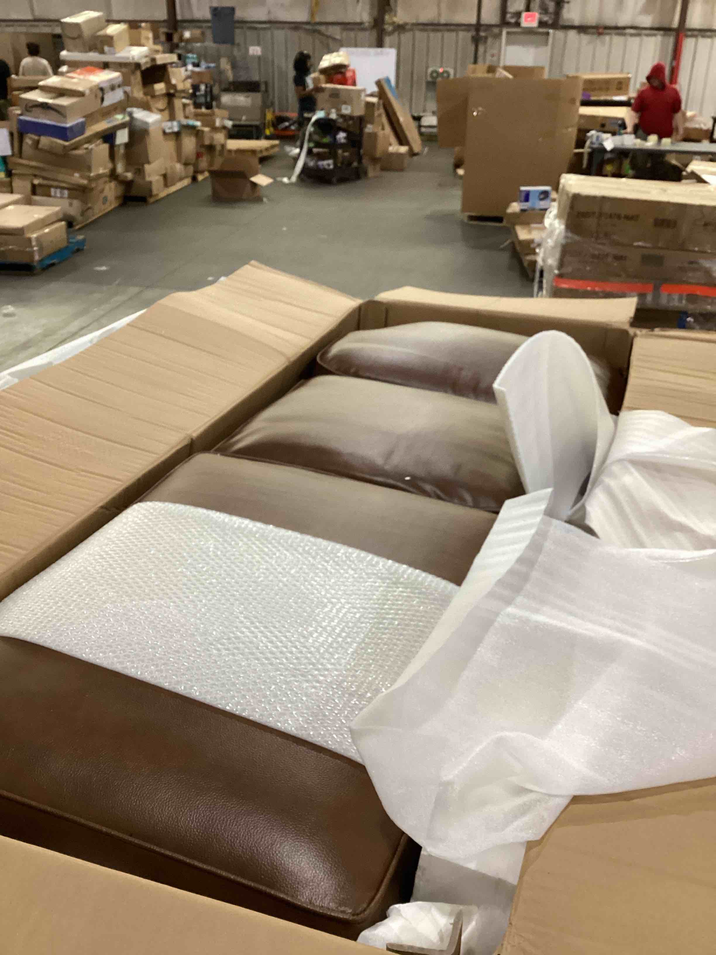 81 in. Rolled Arm Vegan Leather Rectangle Transitional Sofa in. Brown ZSFQX0437-BRN-B(may be missing hardware)