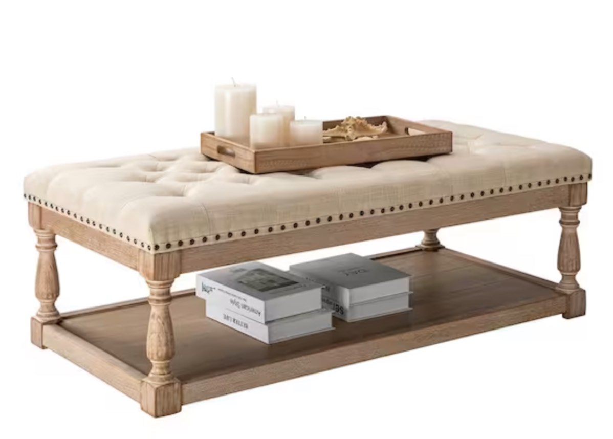 Linen Upholstered Storage Ottoman with Solid Wood Legs OTS0800-LIN